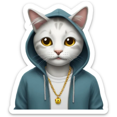 Cat wearing a hoodie with a necklace sticker