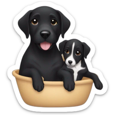black dog breastfeeding puppies sticker