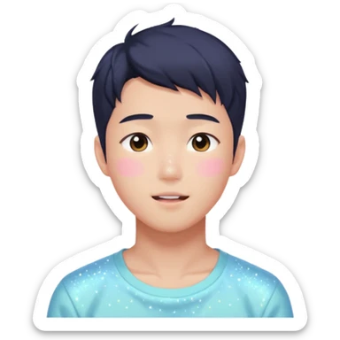 Gorgeous bright sparkly romantic Asian anime pastel guy with blushing face aesthetic trending style outside sticker
