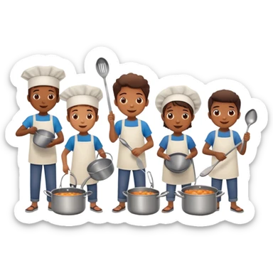 group of kids happily banging pots and pans waking up neighborhood for sahur sticker