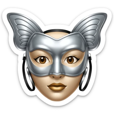 Liquid metal butterfly emoji, silver chrome material, iOS emoji style, smooth curves, reflective surface, elegant and minimal, white background sticker