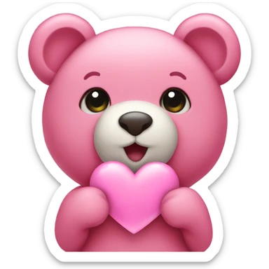 Pink teddy bear holding heart sticker