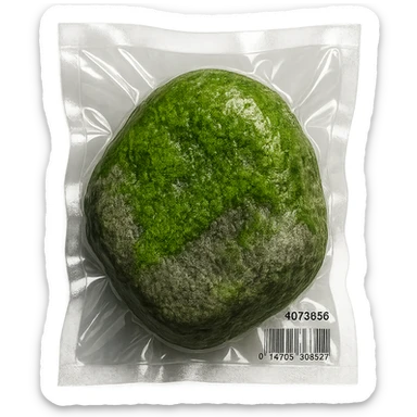 stone with green moss, glossy and puffy sticker
