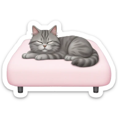 Gray siberian cat sleeping on light pink bed sticker