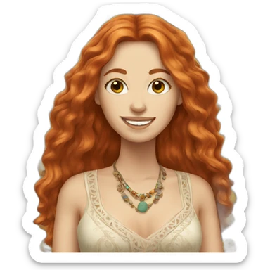 redhead white woman long hair, smiling, wearing boho dress sticker
