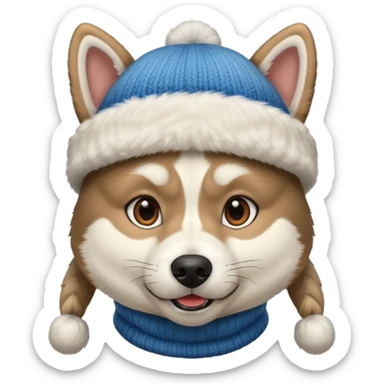 Husky with winter hat sticker
