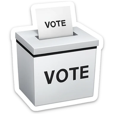 Vote box with 'Vote' written on the front and paper entering the top slot sticker