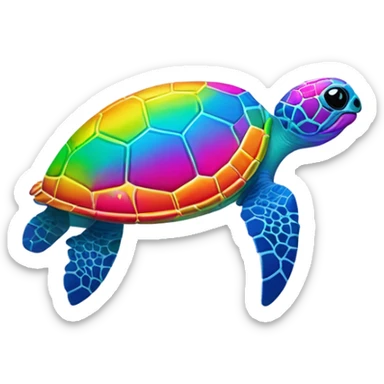 Lisa Frank, rainbow sea turtle with flowers on shell  sticker