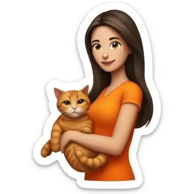 pretty brunette woman holding orange cat sticker
