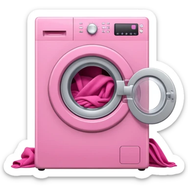 
pink washing machine mid-cycle with clothes tumbling inside sticker