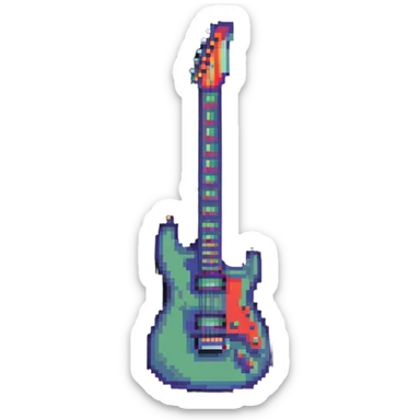 8-bit retro electric guitar, gaming style sticker