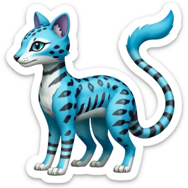 Colorful Meloetta-Sergal-Genet-Pokémon-Digimon-Fakémon-fusion-hybrid-creature with Cyan stripes and blue leopard-spot-markings  sticker