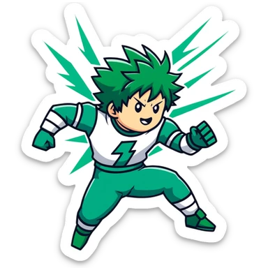 Izuku Midoriya (Deku) from My Hero Academia using One For All power with green lightning sticker