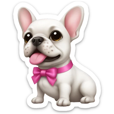White frenchie with pink bow sticker