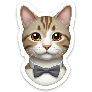 realistic tabby cat gray, white, and very subtle brown with bowtie collar  sticker