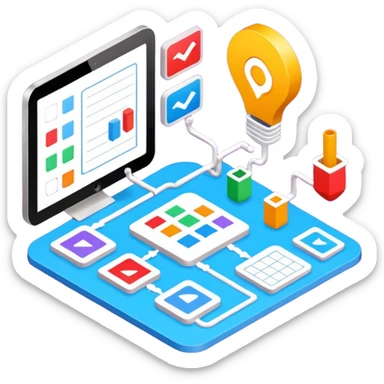 isometric image of workflow process creation sticker