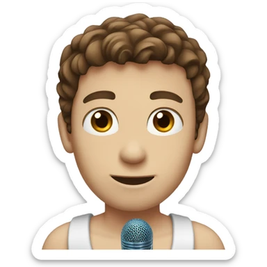 a guy with brown hair and blue eyes bare-chested with a microphone sticker