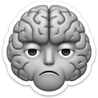 A sad, unhealthy brain with a frowning face, looking sick and tired sticker