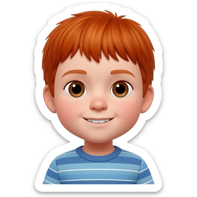 un niño de 3 años pelirrojo con corte de honguito sticker
