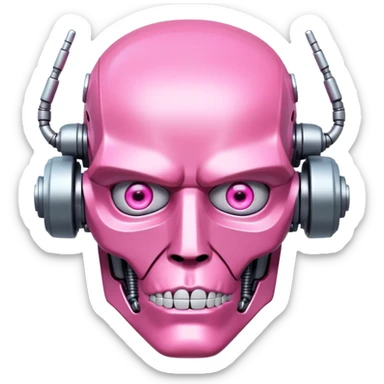 schwarzenegger-like pink terminator with pink robotic eye sticker