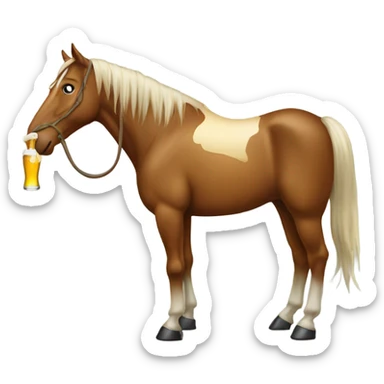 A Horse holding a beer with its len  sticker