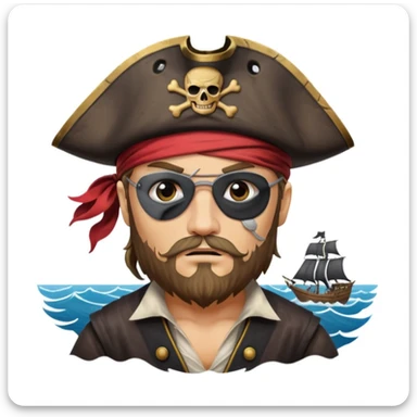 pirate with eye sailing a ship in strom sea background sticker