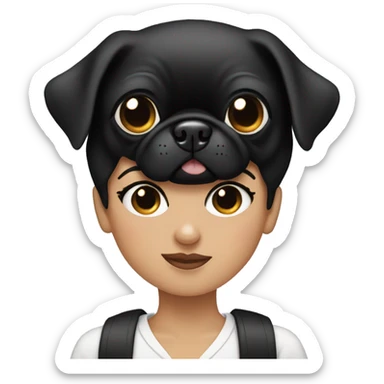 woman black hair holding black pug with heart eyes sticker