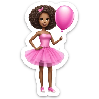 Barbie doll wearing a pink tutu dress , full body image holding a balloon and wearing a party hat  sticker