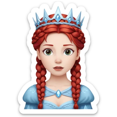 braided hair ice princess with dark crown, red hair sticker