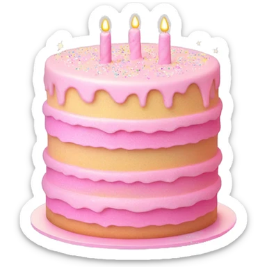 Pastel Pink Cake "A pastel pink layered cake with glowing frosting, glittery sprinkles, and a magical light emanating from its surface." sticker