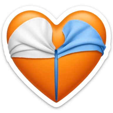Half blue half orange heart split vertically with a white gauze bandage wrapped around it sticker