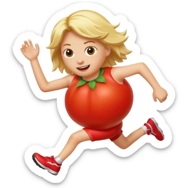 running tomato with legs blond hair sticker