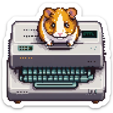 pixel art of a hamster standing on an old dot matrix printer sticker