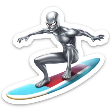 The marvel character silver surfer riding a surf board  sticker