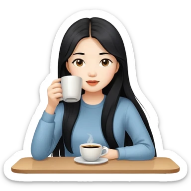 long hair asian girl drinking coffee sticker