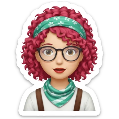 girl with curly  peppermint hair and bandana and glassess sticker