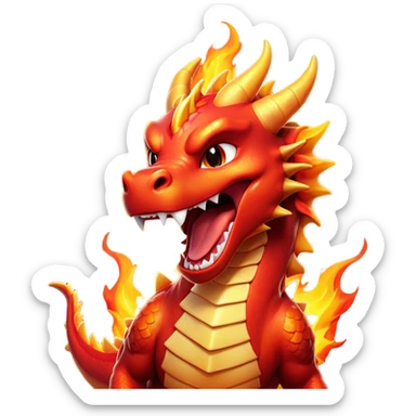 Cinematic Cute Yawning Fierce Fire Dragon Portrait Emoji, Head tilted slightly with a dramatic, wide-open yawn, revealing a fearsome yet endearing scaled visage bathed in searing reds and oranges, with gentle flames licking around its open mouth; rendered with realistic detail and flickering natural light, high shine, relaxed yet fierce, styled with a dash of smoldering charm, soft glowing outline, capturing the essence of a sleepy but spirited inferno ready to unleash a tender blaze of warmth! sticker