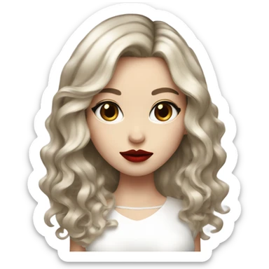girl with white skin and balayage hair , black eyes, red lips,  sticker