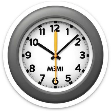 A 3D cartoon clock showing a few minutes before twelve, clean minimal background, Memoji-style. sticker
