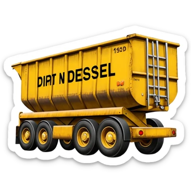 dump end trailer with the words 'Dirt n Diesel' on it, stylized, emoji style sticker