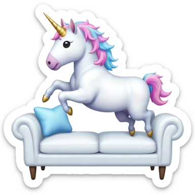 Unicorn jumping on the couch  sticker