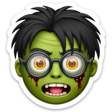 Emoji de zombi com óculos e cabelo preto emo sem pontas e óculos transparentes e z sticker