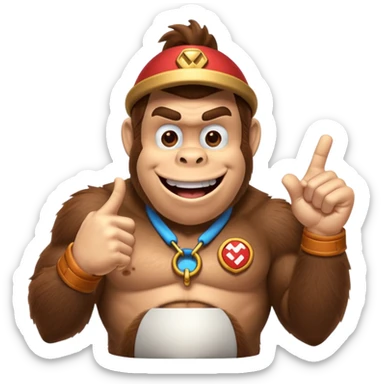 Can you create a humorous donkey kong emoji that sarcasticly points to an extra large "role tag" of CTO on the chest of donkey kong.
should look excessively proud with broad smile sticker