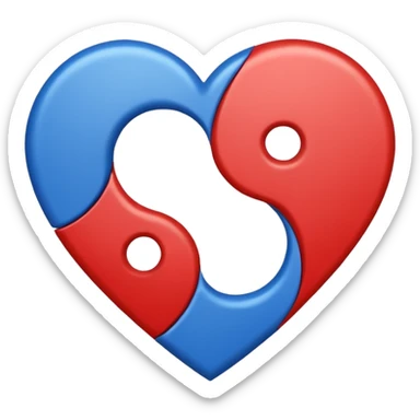 Make a yin yang like heart emoji with the colors being blue and red and no white parts, with two holes and not three and no empty parts left out, make the heart completely filled up sticker