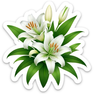 bouquet of white lily flowers with green leaves sticker