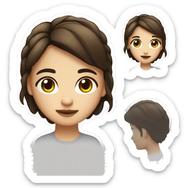 
face sticker, contrasting, light, brunette woman, hazel eyes, dark gradient hair, white t-shirt sticker