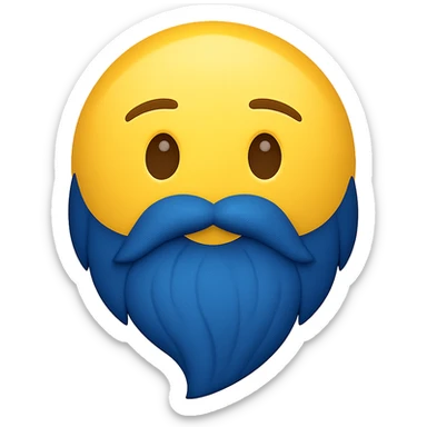 yellow face with blue wizard beard emoji, digital illustration, no background sticker