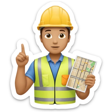 Worker pointing at construction site map sticker