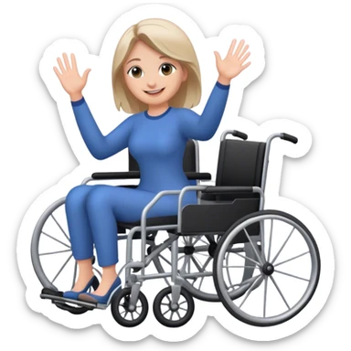 Woman waving and smiling whilst pushing a wheelchair sticker