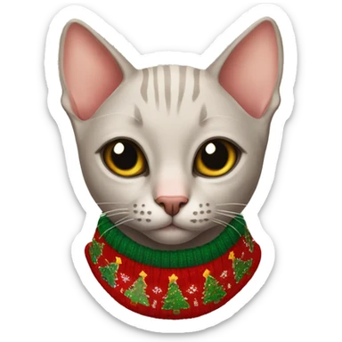 hairless cat wearing a Christmas sweater  sticker